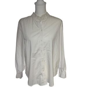 Vintage George Cottagecore White Mandarin Lace  Collar Button Up Top Size XL